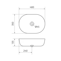 Накладная раковина GID Lago N9026b 48 глянцевая белая, овальная, фаянс