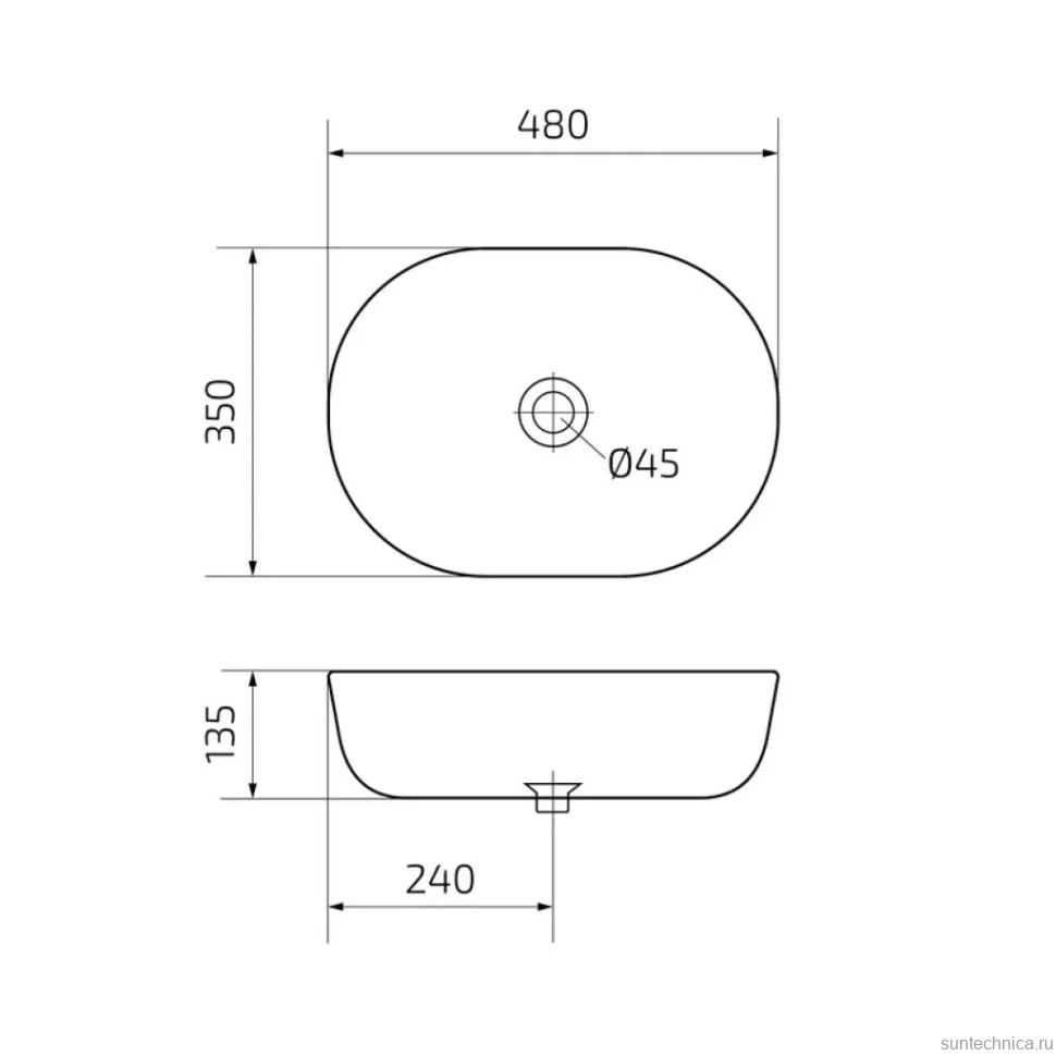 Накладная раковина GID Lago N9026b 48 глянцевая белая, овальная, фаянс