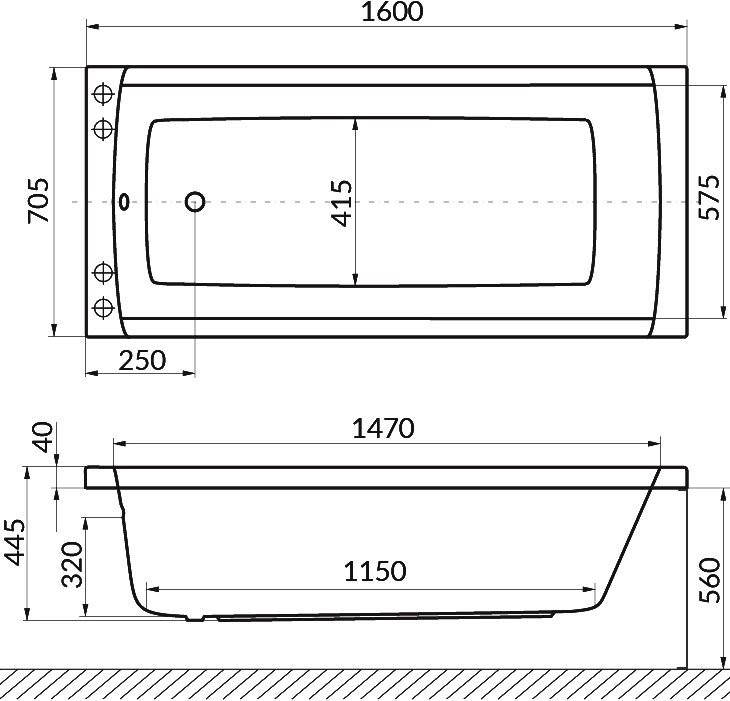 Акриловая ванна Excellent Aquaria WAEX.AQU16.RELAX 160x70 см, левая, встраиваемая, с гидромассажем, белая, с каркасом, со сливом-переливом
