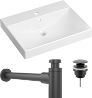 Комплект Раковина Lavinia Boho Bathroom Sink 33311012 + Донный клапан Wellsee Drainage System 182140000 матовый черный + Сифон 182105000 матовый черный