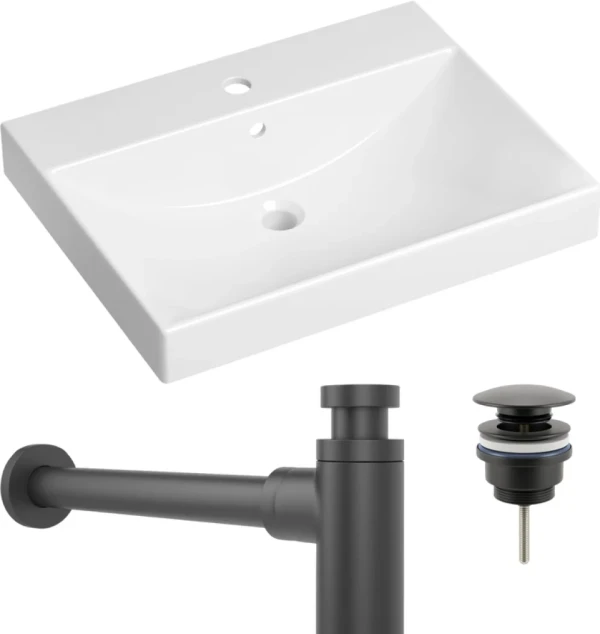 Комплект Раковина Lavinia Boho Bathroom Sink 33311012 + Донный клапан Wellsee Drainage System 182140000 матовый черный + Сифон 182105000 матовый черный