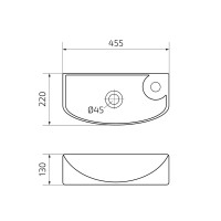 Раковина маленькая в туалет GID Suspendido 7946L 46 глянцевая белая, прямоугольная, фаянс