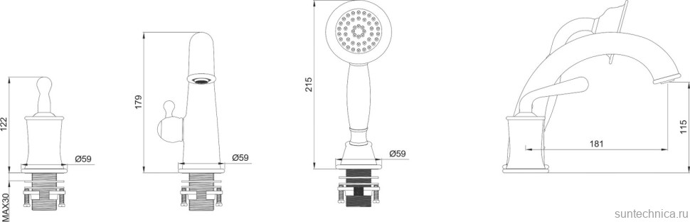 Смеситель на борт ванны Wonzon & Woghand WW-88659008-BG брашированное золото