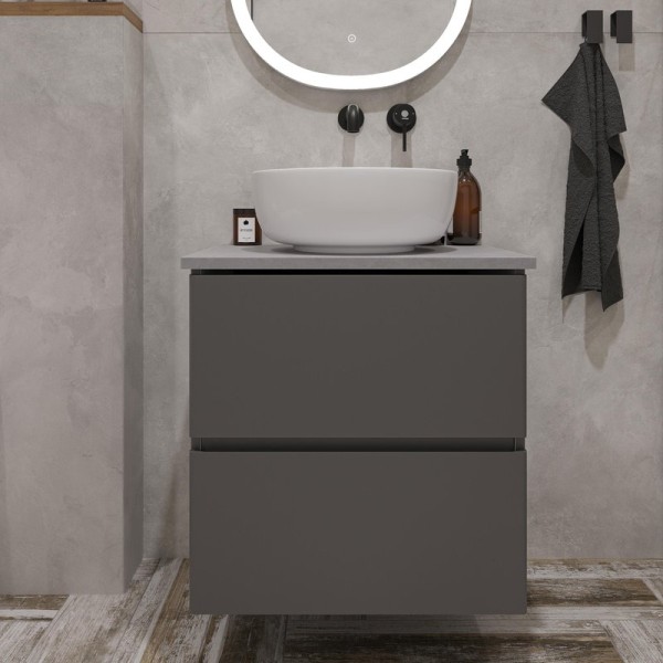 Тумба под раковину со столешницей STWORKI Колдинг 60 антрацит, матовая серая