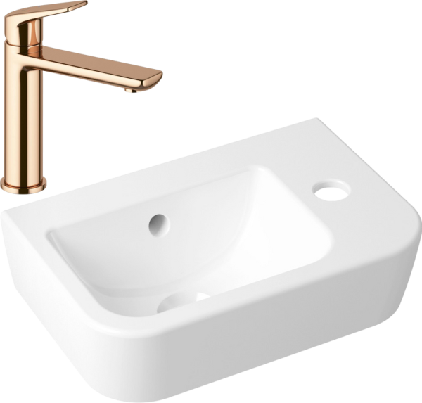 Комплект Раковина маленькая Lavinia Boho One 33310001R + Смеситель Wellsee ICON! for life 182304000 розовое золото