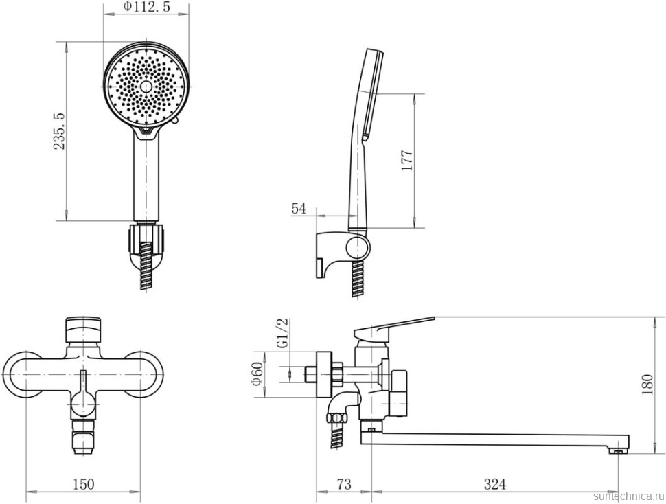 Смеситель с длинным изливом для ванны Fashun A2288 хром