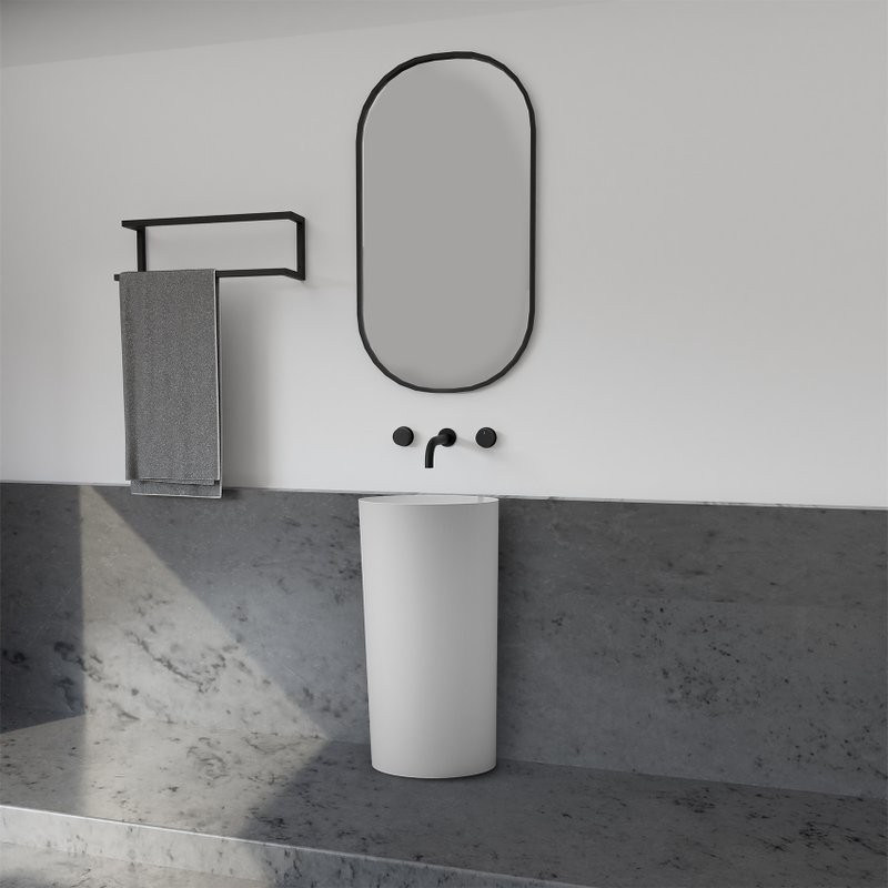 Раковина напольная Abber Stein AS2506 45 матовая белая, круглая, моноблок, искусственный камень