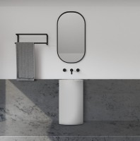 Раковина напольная Abber Stein AS2506 45 матовая белая, круглая, моноблок, искусственный камень