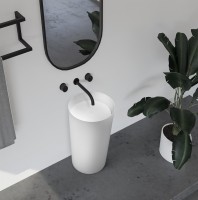 Раковина напольная Abber Stein AS2506 45 матовая белая, круглая, моноблок, искусственный камень