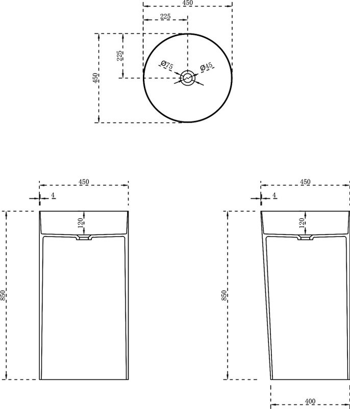 Раковина напольная Abber Stein AS2506 45 матовая белая, круглая, моноблок, искусственный камень