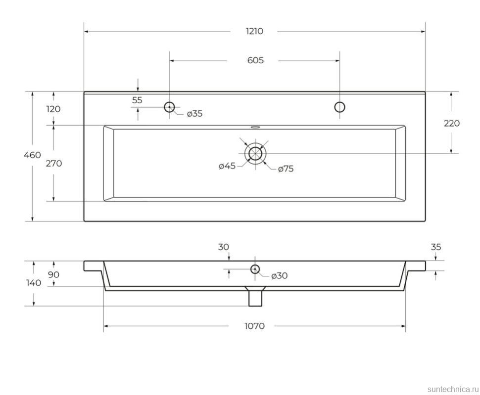 Мебельная раковина Cezares CZR-8070-120-1-2 120 белая глянцевая