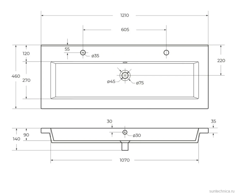 Мебельная раковина Cezares CZR-8070-120-1-2 120 белая глянцевая
