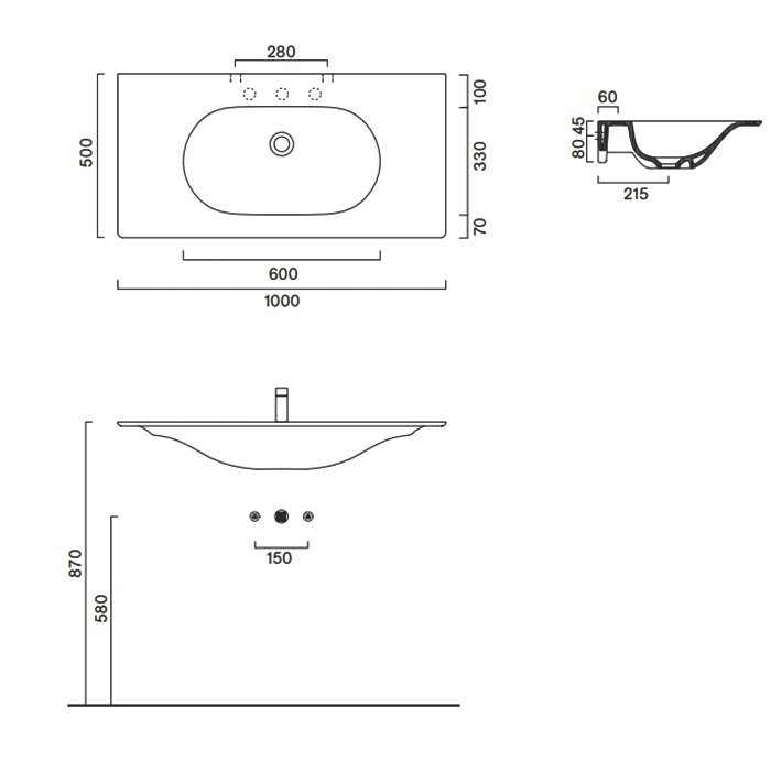 Раковина подвесная Catalano Sfera 0521010001 100х50 глянцевая белая, прямоугольная, со столешницей