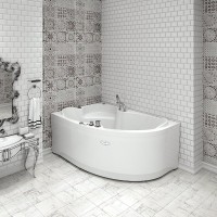 Акриловая ванна Radomir Vannesa Massage Ирма классик, L 160x105 см, угловая, левая, пристенная, с гидромассажем, белая, асимметричная, с каркасом, с экраном, с сиденьем, со сливом-переливом