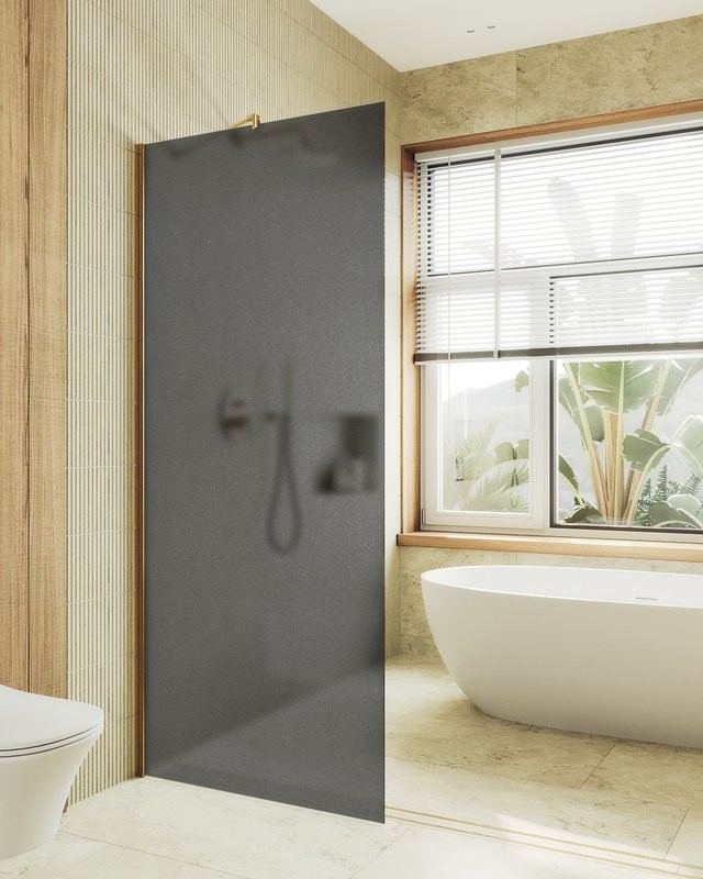 Душевая перегородка Maybahglass MGD-682-3ш 109 см, профиль золото, стекло графит матовое