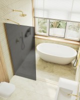 Душевая перегородка Maybahglass MGD-682-3ш 109 см, профиль золото, стекло графит матовое