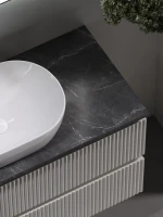 Тумба под раковину со столешницей Sancos Snob R 100 beige soft, столешница черный мрамор, с отв. под смеситель