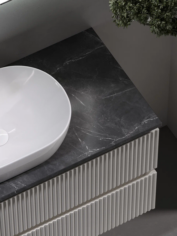 Тумба под раковину со столешницей Sancos Snob R 100 beige soft, столешница черный мрамор, с отв. под смеситель