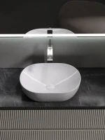 Тумба под раковину со столешницей Sancos Snob R 100 beige soft, столешница черный мрамор, с отв. под смеситель