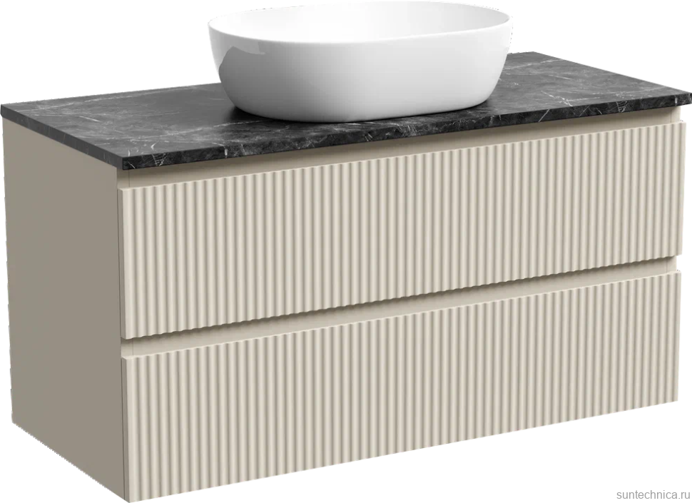 Тумба под раковину со столешницей Sancos Snob R 100 beige soft, столешница черный мрамор, с отв. под смеситель
