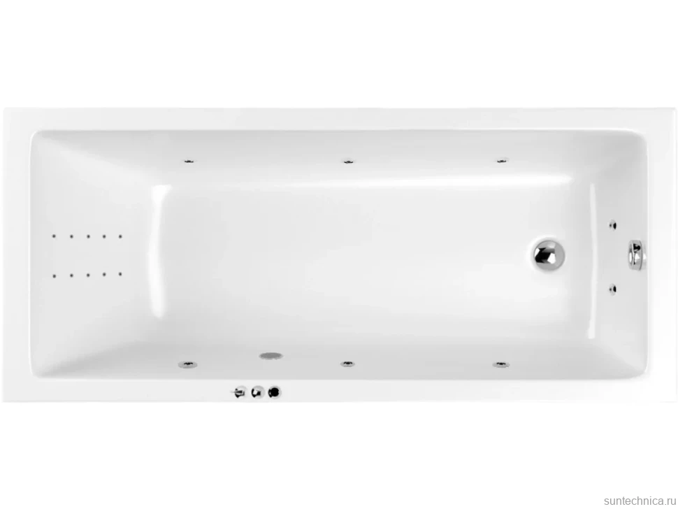 Акриловая ванна WHITECROSS Wave Smart Nano 180x80 см, встраиваемая, с гидромассажем, белый глянец, с каркасом, со сливом-переливом