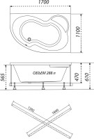 Акриловая ванна Triton Мари L 170x110 см, угловая, левая, пристенная, белая, асимметричная, с каркасом
