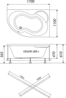 Акриловая ванна Triton Мари L 170x110 см, угловая, левая, пристенная, белая, асимметричная, с каркасом