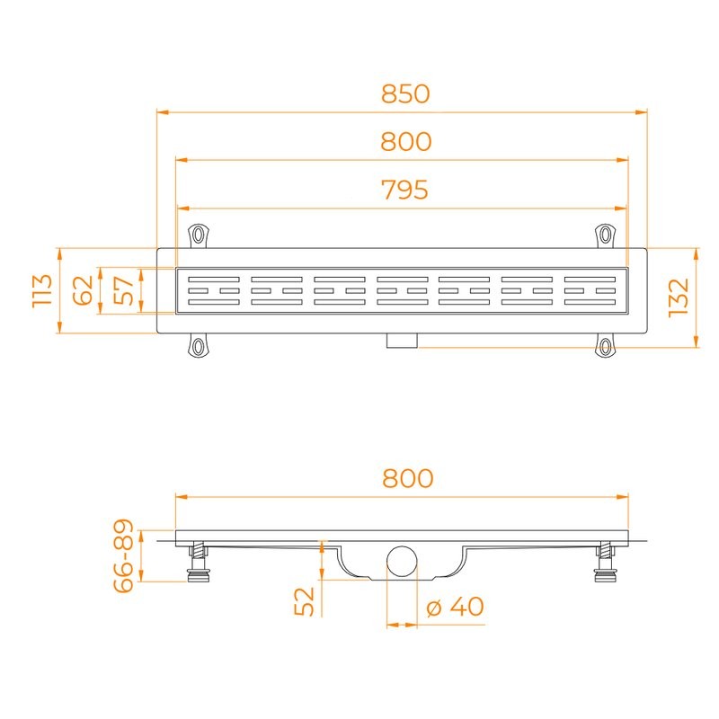 Душевой трап (лоток) RGW Drain Leo 40 80 см, решетка хром, с сифоном