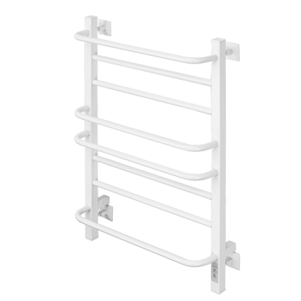 Полотенцесушитель электрический Comfysan Puro-K EC-8 80x55 см, скрытое подключение справа, слева, матовый белый, лесенка, из стали, с полкой