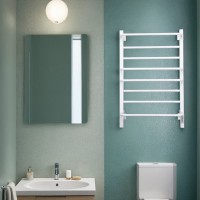 Полотенцесушитель электрический Comfysan Puro-K EC-8 80x55 см, скрытое подключение справа, слева, матовый белый, лесенка, из стали, с полкой