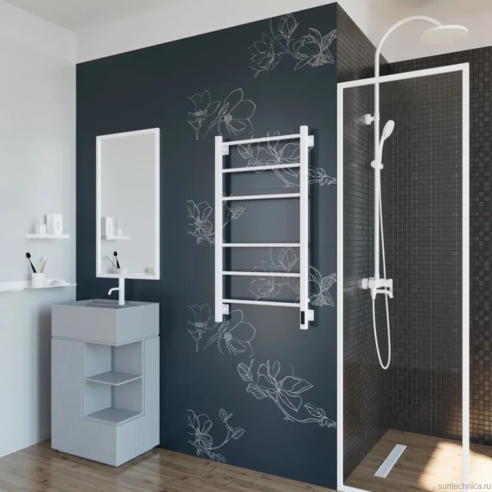 Полотенцесушитель электрический Grota Costa 530х800 RAL9016 EL 80x55 см, подключение справа, слева, скрытое подключение справа, матовый белый, лесенка, из стали