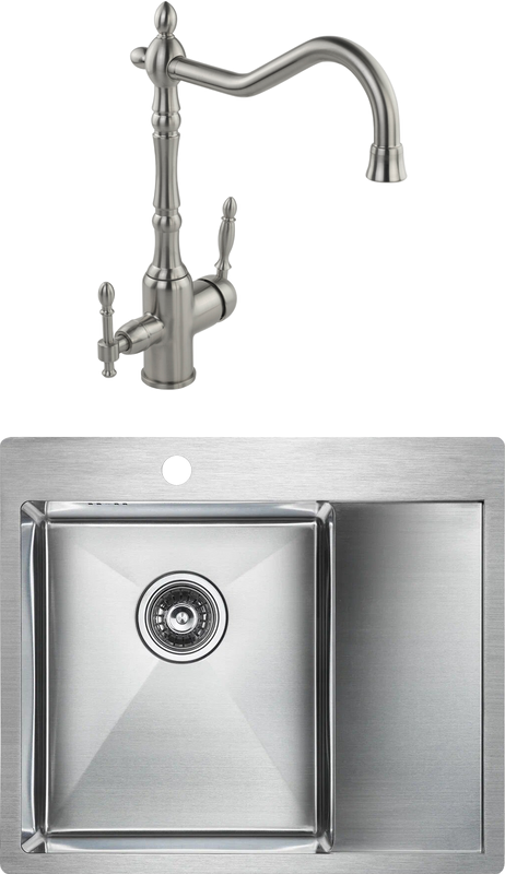 Комплект Мойка Paulmark Kroner PM225951-BSL брашированная нержавеющая сталь L + Смеситель Veragio Venezia 30637 нержавеющая сталь