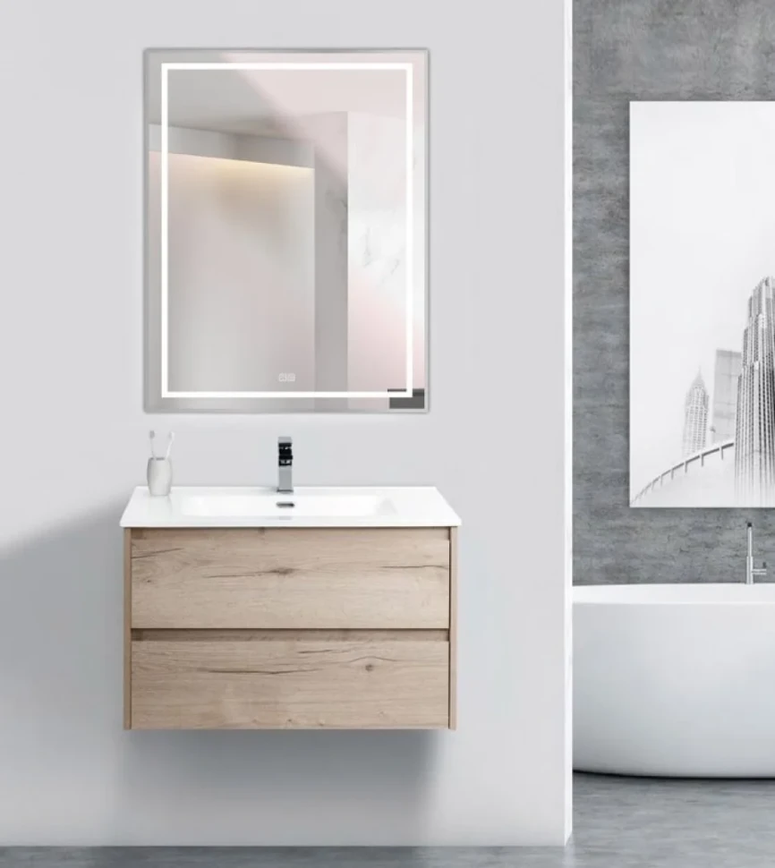 Зеркало BelBagno Kraft 90x70, с подсветкой, с подогревом, сатин