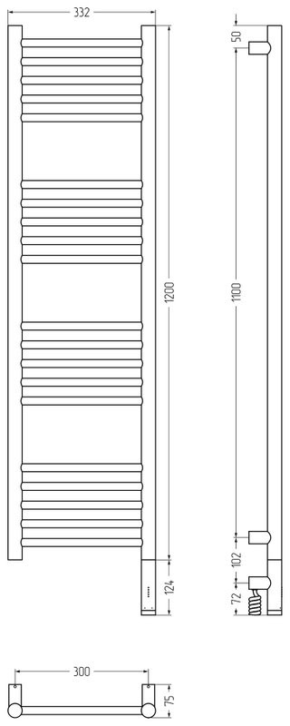 Полотенцесушитель электрический Сунержа Богема 3.1 00-6005-1230 130x35 см, подключение справа, без покрытия, лесенка