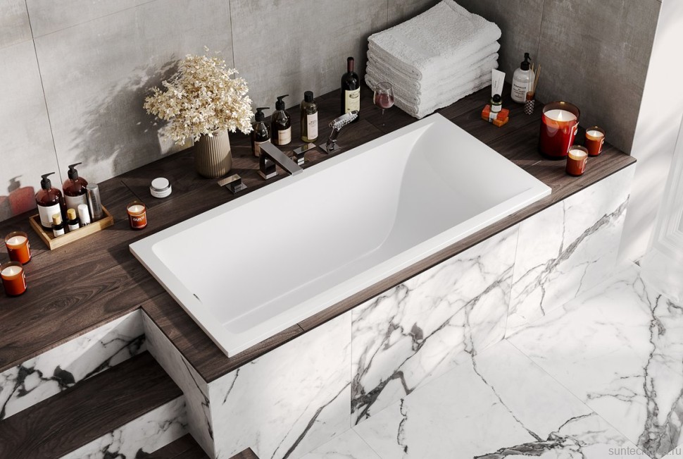 Ванна из искусственного камня Marmo Bagno Алесса 180x80 см, встраиваемая, белая, на ножках