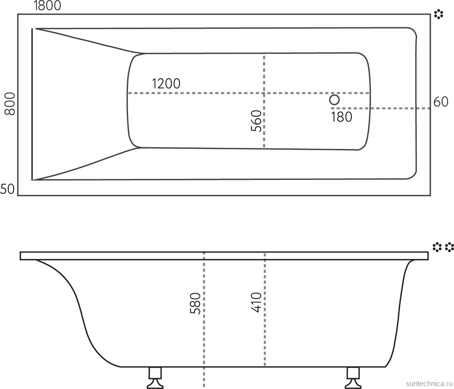 Ванна из искусственного камня Marmo Bagno Алесса 180x80 см, встраиваемая, белая, на ножках