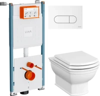 Комплект Унитаз подвесной VitrA Valarte + Крышка 124-003-009 с микролифтом + Инсталляция V-Fix Core 732-5800-01PV + Кнопка Root Round 740-2200 белая глянцевая