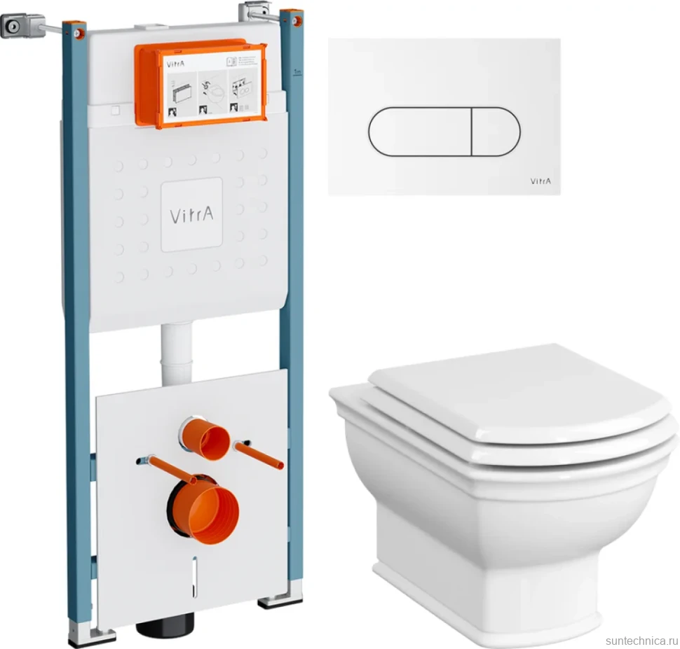 Комплект Унитаз подвесной VitrA Valarte + Крышка 124-003-009 с микролифтом + Инсталляция V-Fix Core 732-5800-01PV + Кнопка Root Round 740-2200 белая глянцевая