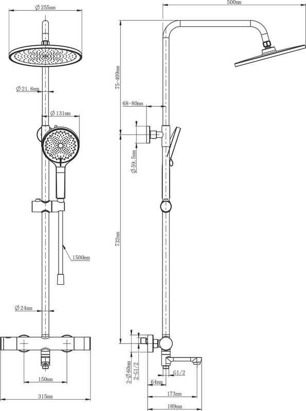 Душевая стойка Wonzon & Woghand WW-B3069-CR хром
