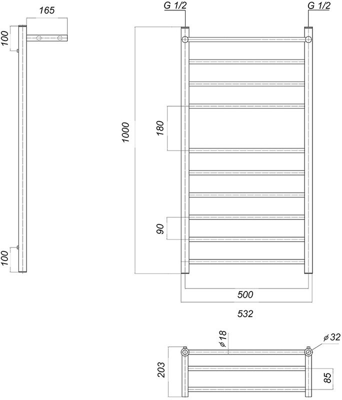 Полотенцесушитель водяной Domoterm Медея сп П10 50x100 хром