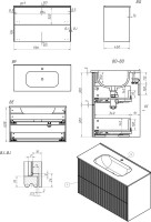 Тумба под раковину со столешницей La Fenice Terra Twin 100 подвесная, bianca, столешница черный мрамор