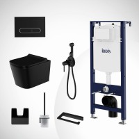 Комплект IDDIS 7в1: унитаз подвесной Bild безободковый + инсталляция Profix + клавиша смыва Unifix + гигиенический душ Spring + набор аксессуаров Slide (держатель для т/б, ершик, крючок двойной)