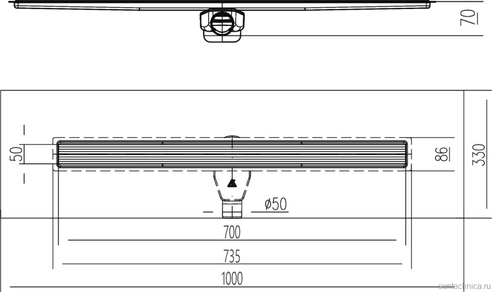 Душевой трап (лоток) MCH Chudej Aquarius CHN7003 70 см, с сифоном, под плитку