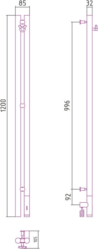 Полотенцесушитель электрический Сунержа Нюанс 3.0 120 см черный матовый, правый