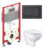 Комплект Унитаз подвесной Grohe Bau Ceramic 39351000 безободковый, альпин-белый + Инсталляция TECE Now 9400414 4 в 1 с кнопкой смыва