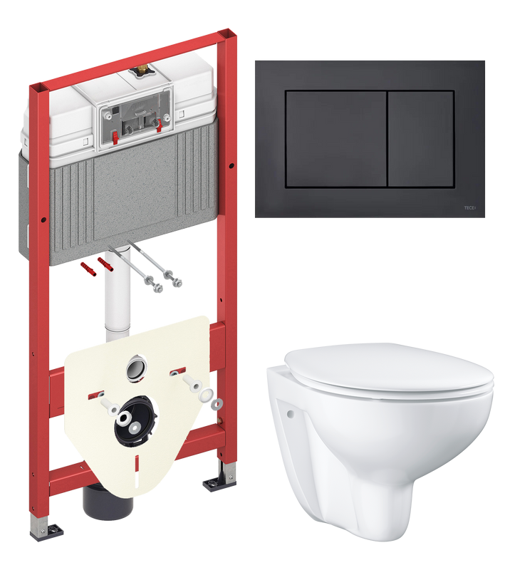 Комплект Унитаз подвесной Grohe Bau Ceramic 39351000 безободковый, альпин-белый + Инсталляция TECE Now 9400414 4 в 1 с кнопкой смыва