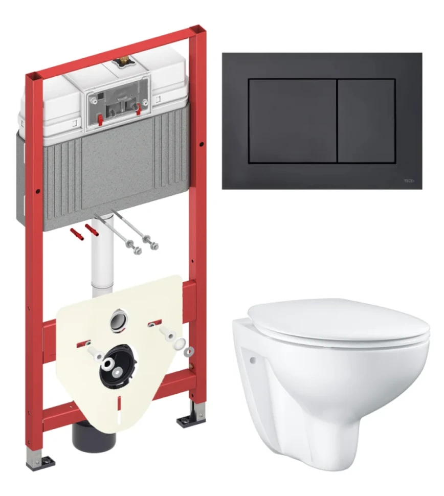 Комплект Унитаз подвесной Grohe Bau Ceramic 39351000 безободковый, альпин-белый + Инсталляция TECE Now 9400414 4 в 1 с кнопкой смыва