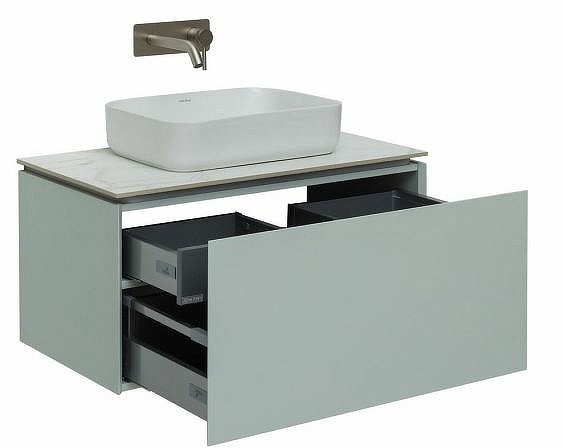 Тумба под раковину со столешницей Allen Brau Infinity 85 1+1, подвесная, папирус матовый, столешница мрамор
