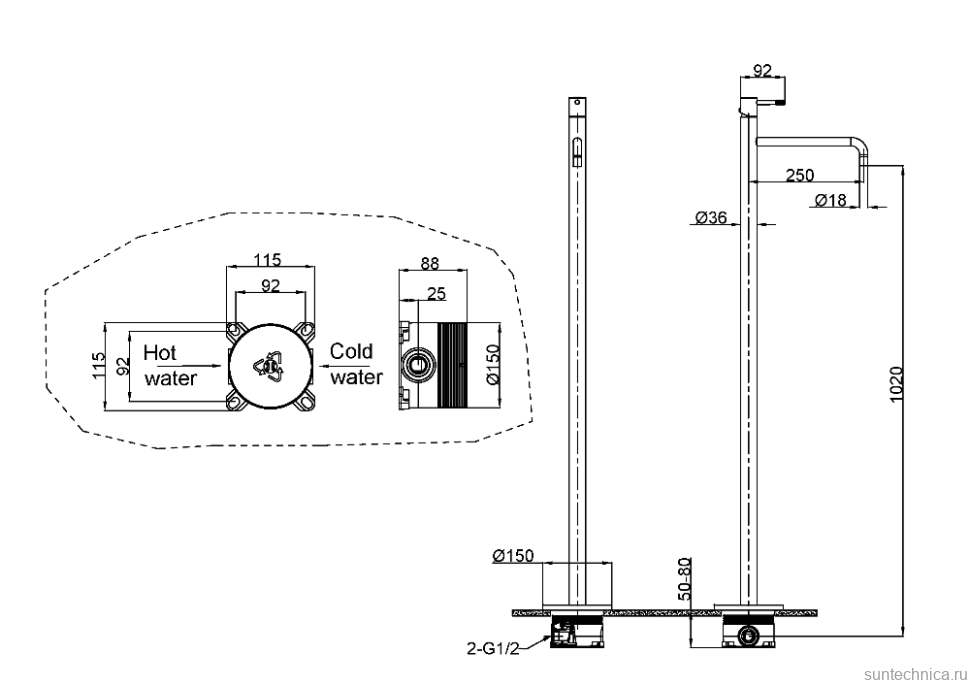 Напольный смеситель для раковины Boheme Uno 107-BRB brushed bronze
