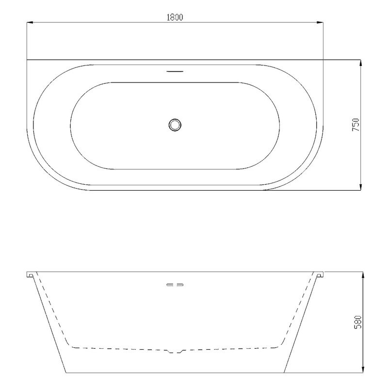 Ванна акриловая Azario ELCON 1800x750x580 пристенная, в комплекте с сифоном и металлической рамой (ELC18075)